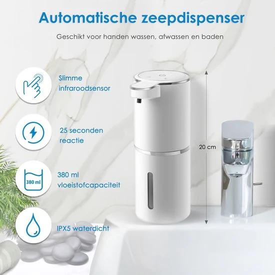 Vesfy Automatische Zeepdispenser met Wandmontage - USB Oplaadbaar - Infrarood Sensor en Foamfunctie - 380ML