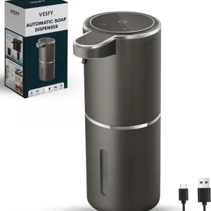 Vesfy Automatische Zeepdispenser Zwart met Wandmontage - USB Oplaadbaar - Infrarood Sensor en Foamfunctie - 380ml - Zeeppo...