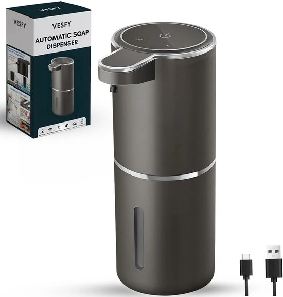 Vesfy Automatische Zeepdispenser Zwart met Wandmontage - USB Oplaadbaar - Infrarood Sensor en Foamfunctie - 380ml - Zeeppo...