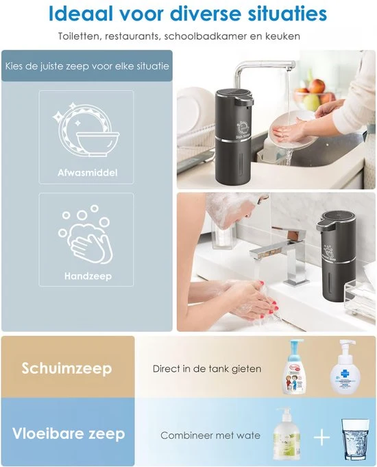 Vesfy Automatische Zeepdispenser Zwart met Wandmontage - USB Oplaadbaar - Infrarood Sensor en Foamfunctie - 380ml - Zeeppo...