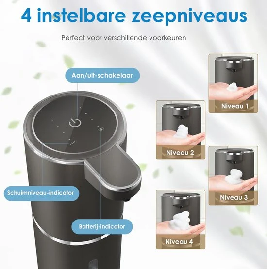 Vesfy Automatische Zeepdispenser Zwart met Wandmontage - USB Oplaadbaar - Infrarood Sensor en Foamfunctie - 380ml - Zeeppo...